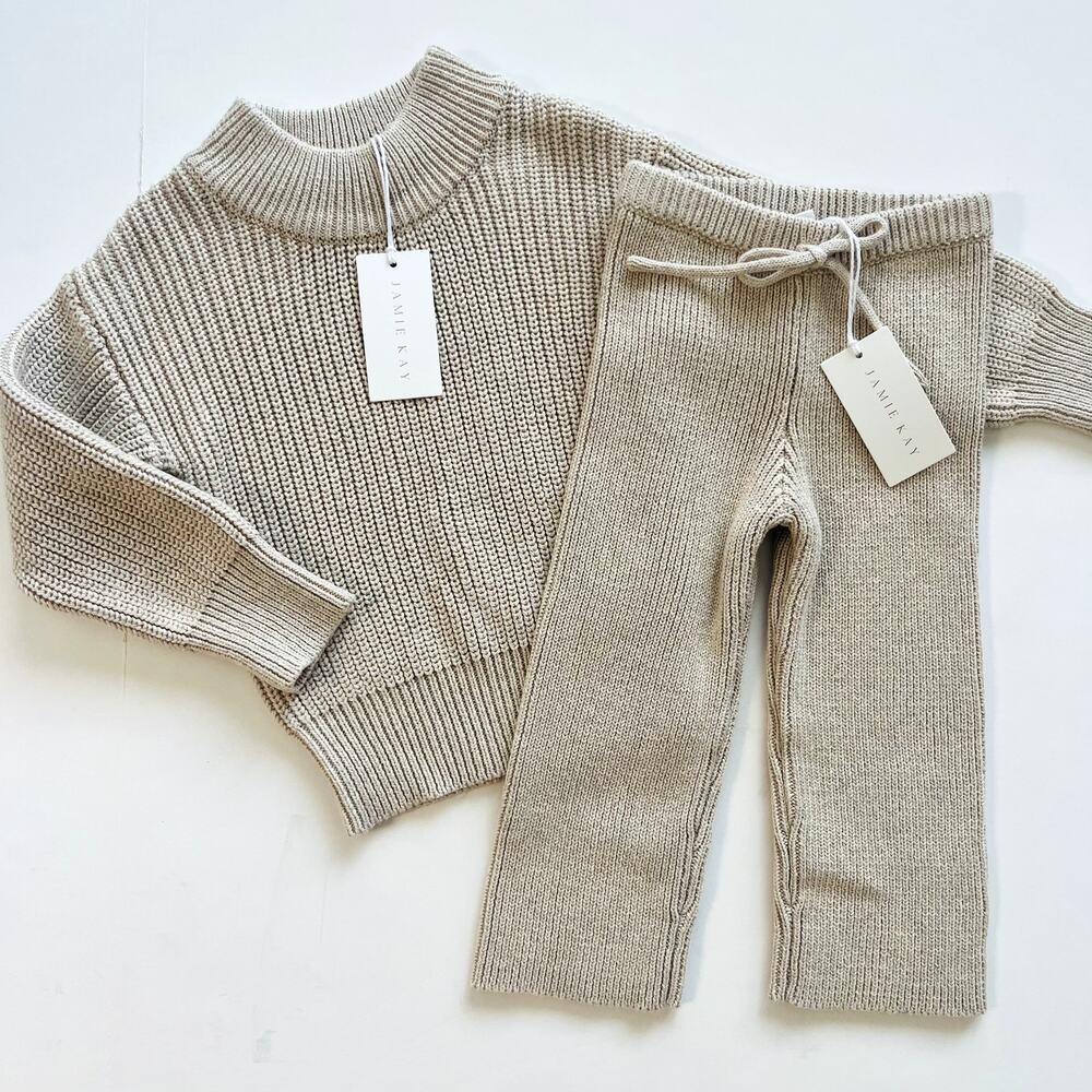 Jamie Kay Oatmeal Marle Knit Set 1Y NWT
